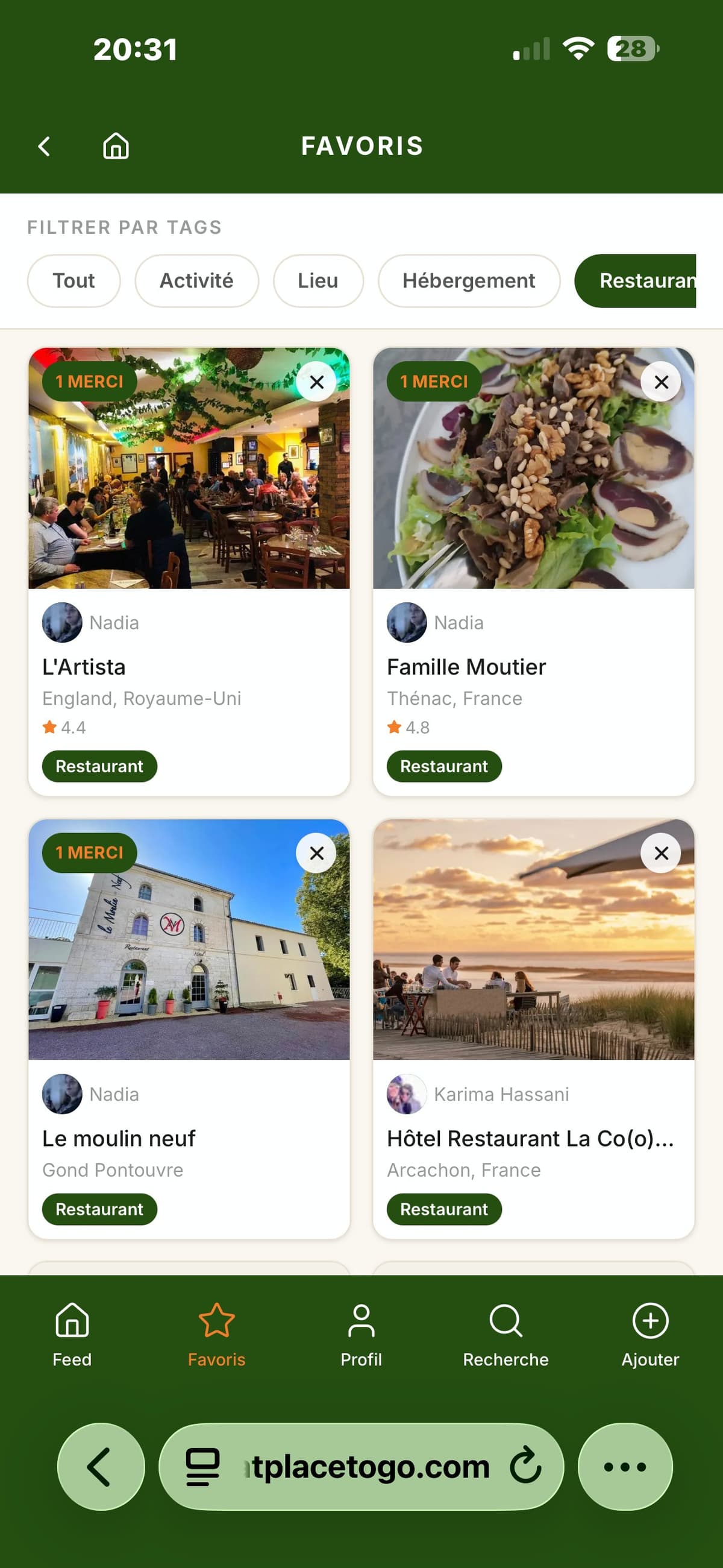 Favoris — tes bons plans sauvés